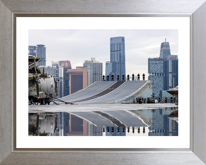 HMS Prince of Wales (R09) Photo Print - Singapore 2025 - Royal Navy Queen Elizabeth Class Aircraft Carrier Hampshire Prints 10 x 8 Silver Frame Yes