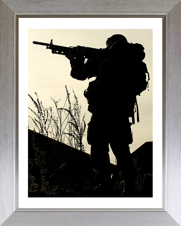 Royal Marines Commando Silhouette Photo Print - 40 Commando Hampshire Prints 10 x 8 Silver Frame Yes