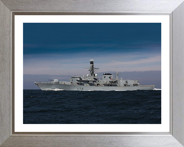 HMS Kent (F78) Photo Print - Port Beam View at Sea - Royal Navy Type 23 Frigate Hampshire Prints 10 x 8 Silver Frame Yes