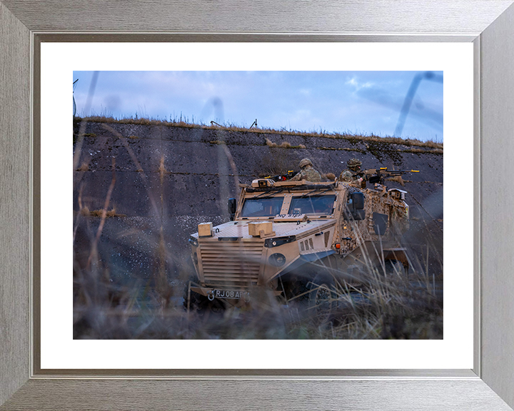 RAF Regiment Soldiers firing Ride a Foxhound vehicle Photo Print Royal Air Force Wall Art Military Decor Posters, Prints, & Visual Artwork Hampshire Prints 10 x 8 Silver Frame Yes