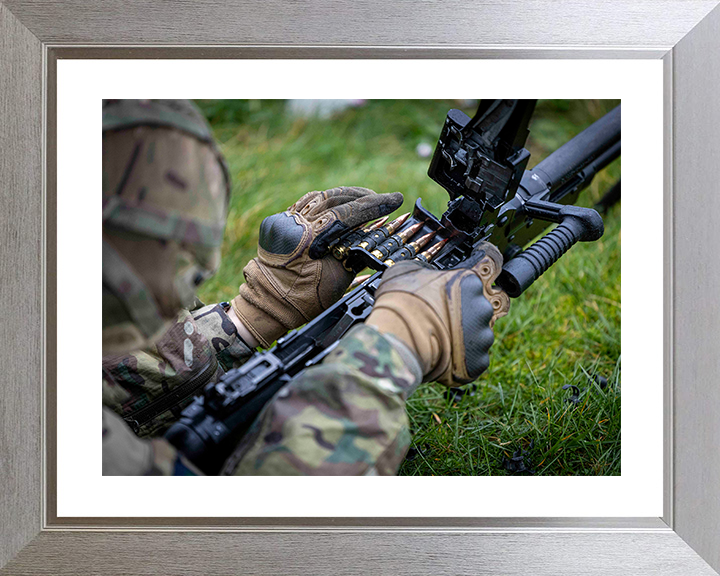British Army Reserve Trooper Loads a GPMG Photo Print Wall Art Military Decor Poster Posters, Prints, & Visual Artwork Hampshire Prints 10 x 8 Silver Frame Yes