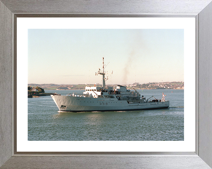 HMS Beagle (H319) Photo Print - Leaving Devonport - Royal Navy Bulldog Class Survey Vessel