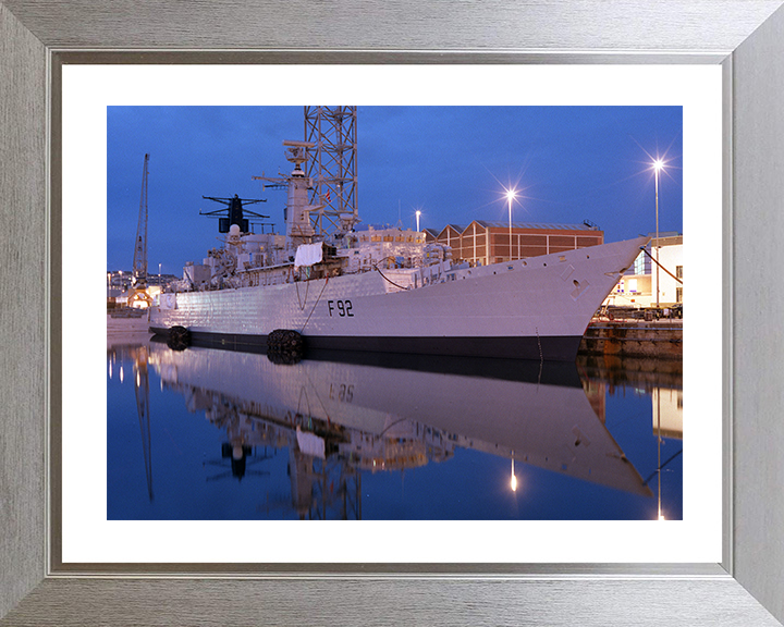 HMS Boxer (F92) Photo Print - Alongside at Dusk 1998 - Royal Navy Type 22 Frigate Posters, Prints, & Visual Artwork Hampshire Prints 10 x 8 Silver Frame Yes