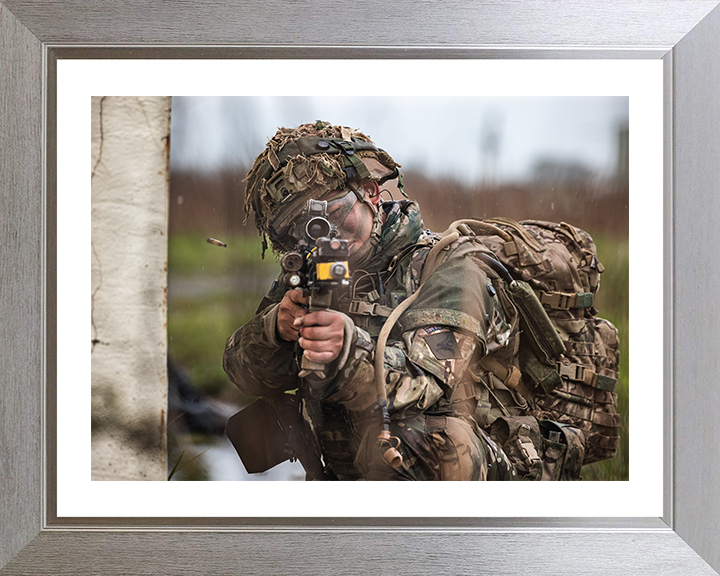 Gurkha Soldier Firing during exercise Photo Print - British Army Hampshire Prints 10 x 8 Silver Frame Yes