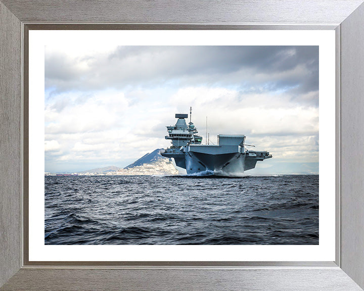 HMS Queen Elizabeth (R08) Photo Print - Bow View - Royal Navy Queen Elizabeth Class Aircraft Carrier Hampshire Prints 10 x 8 Silver Frame Yes