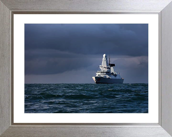 HMS Dragon (D35) Royal Navy Type 45 Destroyer With Stormy Skies Photo Print Wall Art Decor Posters, Prints, & Visual Artwork Hampshire Prints 10 x 8 Silver Frame Yes