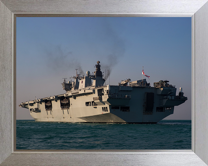 HMS Ocean (L12) Photo Print - At Sea 2016 - Royal Navy Landing Platform Helicopter Hampshire Prints 10 x 8 Silver Frame No