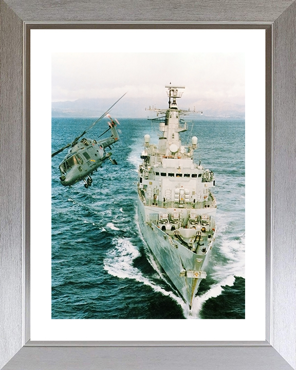 HMS Beaver (F93) Royal Navy Type 22 Frigate Bow View With Helicopter Photo Print Wall Art Decor Posters, Prints, & Visual Artwork Hampshire Prints 10 x 8 Silver Frame Yes