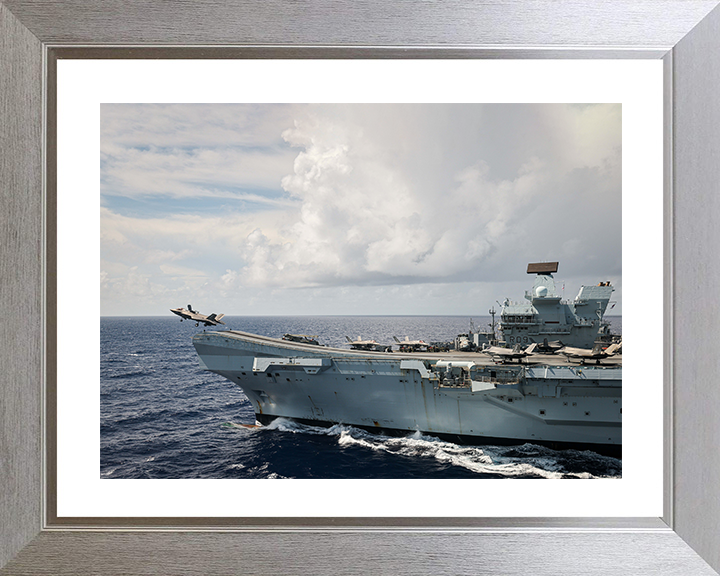 HMS Prince of Wales (R09) Photo Print - F-35B Lightning Takeoff - Royal Navy Queen Elizabeth Class Aircraft Carrier Hampshire Prints 10 x 8 Silver Frame Yes