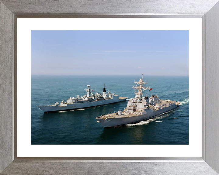 HMS Cumberland (F85) Royal Navy Type 22 Frigate Alongside USS Winston S. Churchill Photo Print Wall Art Decor Posters, Prints, & Visual Artwork Hampshire Prints 10 x 8 Silver Frame Yes