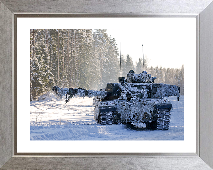 British Army Challenger 2 Main Battle Tank in the snow Photo Print Wall Art Military Decor UK Poster Posters, Prints, & Visual Artwork Hampshire Prints 10 x 8 Silver Frame Yes