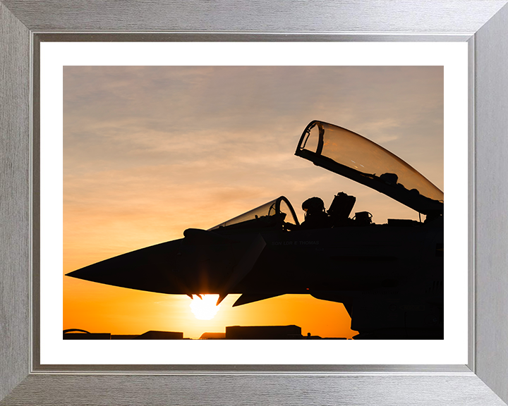 RAF Typhoon Cockpit at sunset Photo Print - Royal Air Force Aircraft Hampshire Prints 10 x 8 Silver Frame Yes
