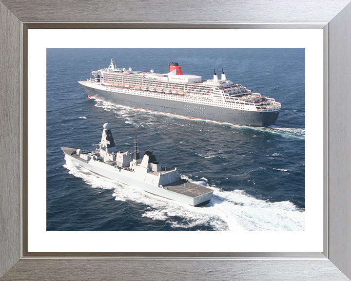 HMS Defender (D36) Photo Print - With Queen Mary 2 - Royal Navy Type 45 Destroyer Hampshire Prints 10 x 8 Silver Frame Yes