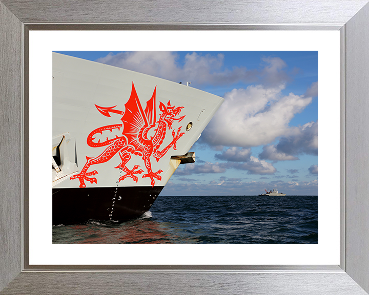 HMS Dragon (D35) Royal Navy Type 45 Destroyer Dragon Emblem Photo Print Wall Art Decor Posters, Prints, & Visual Artwork Hampshire Prints 10 x 8 Silver Frame Yes
