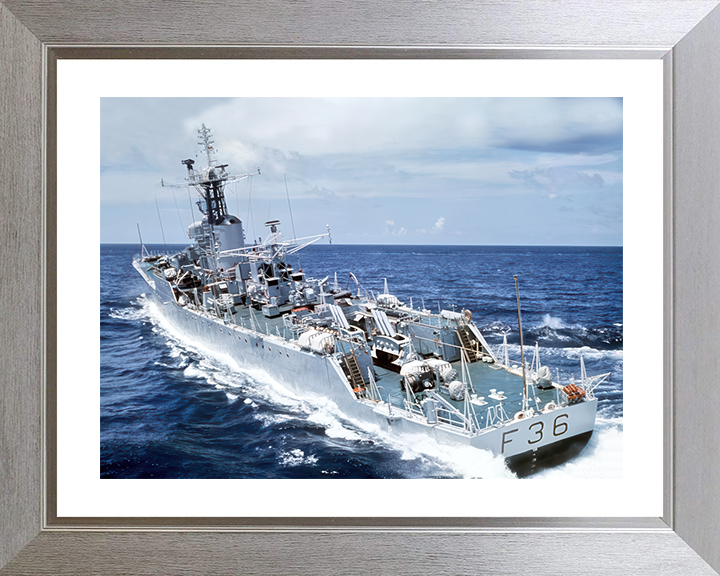 HMS Whitby (F36) Photo Print - Stern View 1970s - Royal Navy Whitby Class Frigate Hampshire Prints 10 x 8 Silver Frame Yes