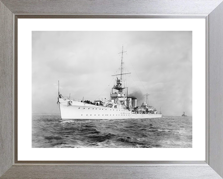 HMS Cairo (D87) Royal Navy C Class Light Cruiser Port Side View Photo Print Wall Art Naval Decor Posters, Prints, & Visual Artwork Hampshire Prints 10 x 8 Silver Frame Yes