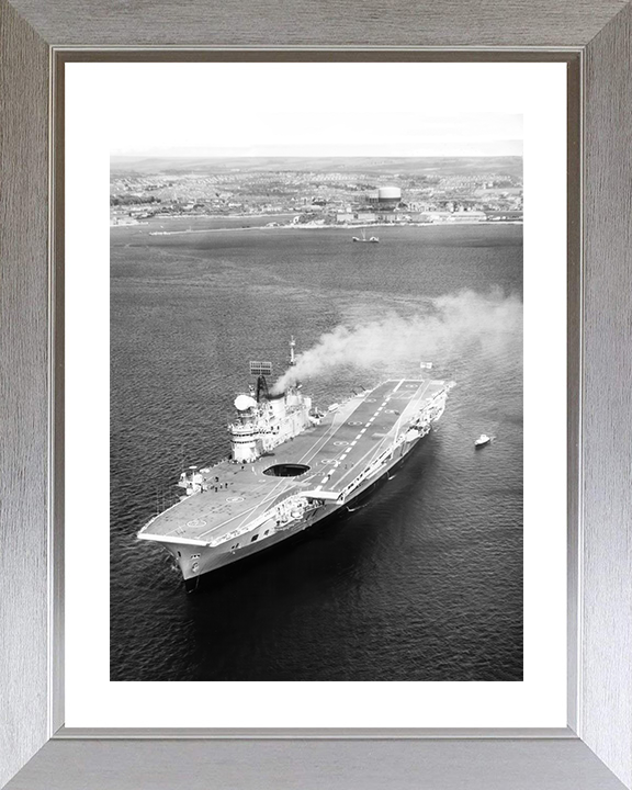 HMS Eagle (R05) Royal Navy Audacious Class Aircraft Carrier High Port Bow View Photo Print Wall Art Decor Posters, Prints, & Visual Artwork Hampshire Prints 10 x 8 Silver Frame Yes