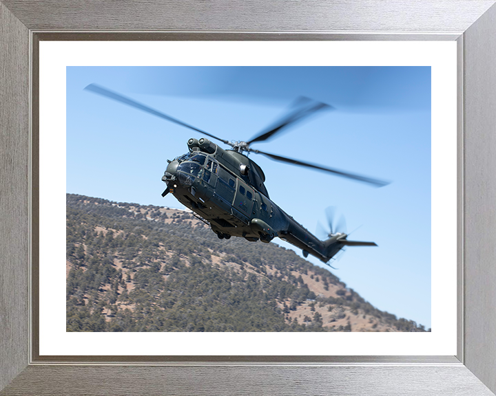 RAF Puma HC2 Helicopter in flight Photo Print - Royal Air Force Aircraft Hampshire Prints 10 x 8 Silver Frame Yes