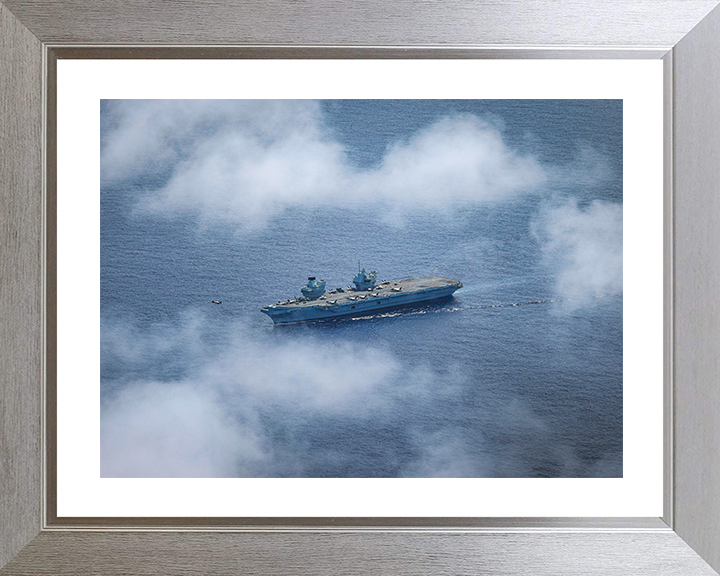 HMS Prince of Wales (R09) Photo Print - At Sea Aug 2025 - Royal Navy Queen Elizabeth Class Aircraft Carrier Hampshire Prints 10 x 8 Silver Frame Yes