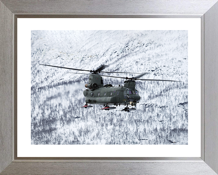 RAF Chinook Helicopter Flies With Wheel Skis Photo Print Royal Air Force Aircraft Wall Art Aviation Decor Posters, Prints, & Visual Artwork Hampshire Prints 10 x 8 Silver Frame Yes