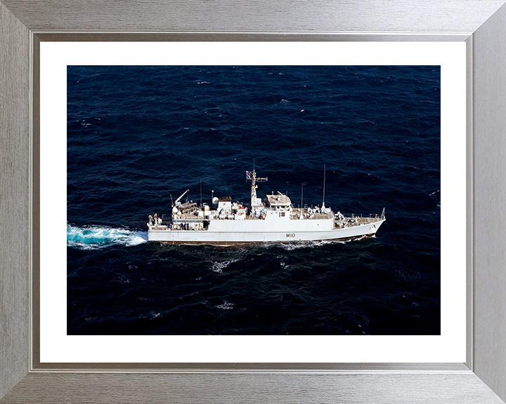 HMS Ramsey (M110) Photo Print - High Starboard View - Royal Navy Sandown Class Minehunter Hampshire Prints 10 x 8 Silver Frame Yes
