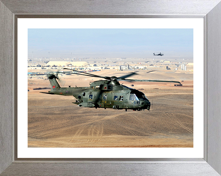 RAF Merlin HC.3 Helicopter in flight Photo Print - Royal Air Force Aircraft Hampshire Prints 10 x 8 Silver Frame Yes