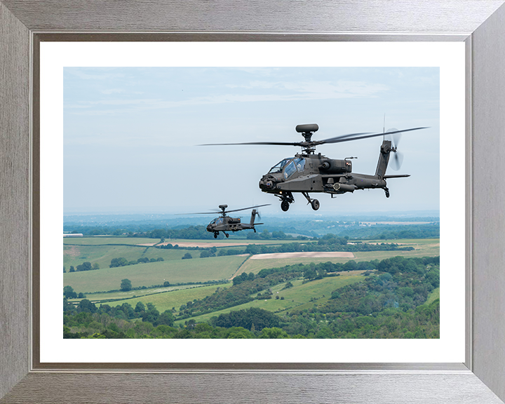 Two Army Apache Echo Helicopters in flightPhoto Print - British Army Hampshire Prints 10 x 8 Silver Frame Yes