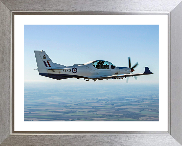 RAF Grob Training Plane in flight Photo Print - Royal Air Force Aircraft Hampshire Prints 10 x 8 Silver Frame Yes
