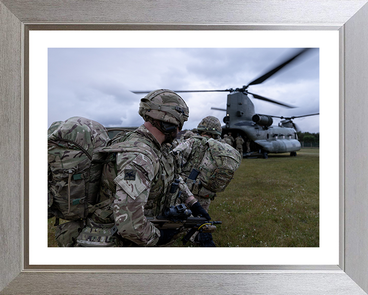 RAF Regiment and Chinook Helicopter Photo Print - Royal Air Force Hampshire Prints 10 x 8 Silver Frame Yes