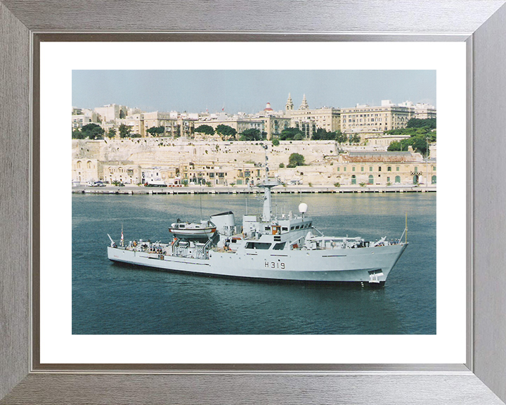HMS Beagle H319 (A319) Royal Navy Bulldog Class Survey Vessel Leaving Harbour Photo Print Wall Art Decor Posters, Prints, & Visual Artwork Hampshire Prints 10 x 8 Silver Frame Yes