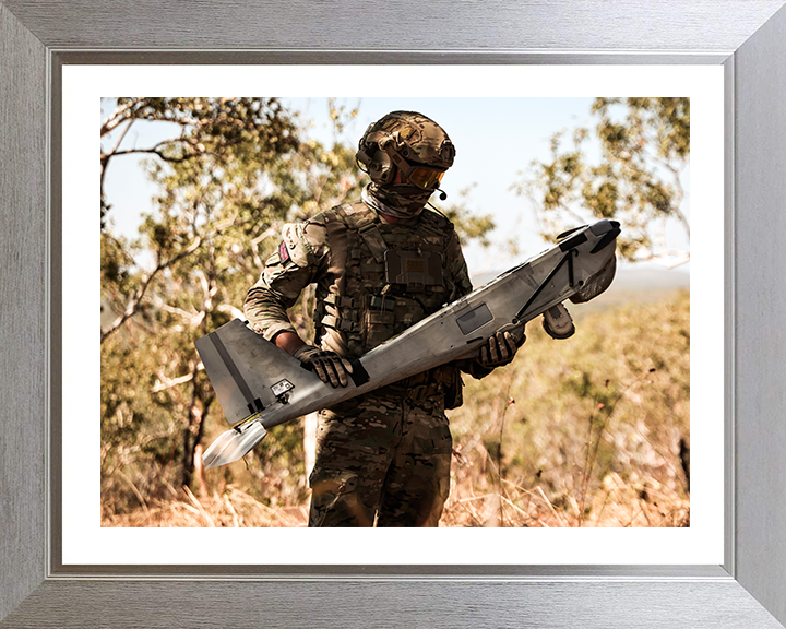 Royal Marines Commando with Puma Drone Photo Print - 42 Commando Hampshire Prints 10 x 8 Silver Frame Yes