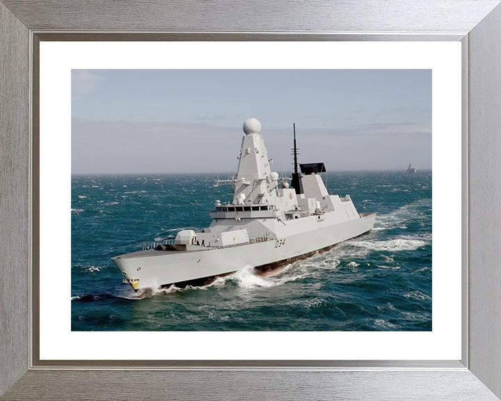 HMS Diamond (D34) Royal Navy Type 45 Destroyer At Sea Port Bow View Photo Print Wall Art Decor Posters, Prints, & Visual Artwork Hampshire Prints 10 x 8 Silver Frame Yes