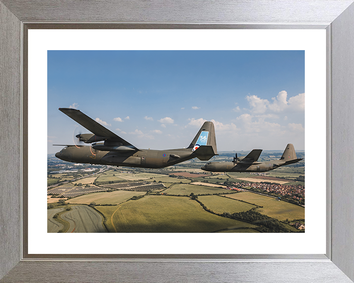 RAF Hercules C-130J Final Flypast Photo Print - Royal Air Force Aircraft Hampshire Prints 10 x 8 Silver Frame Yes