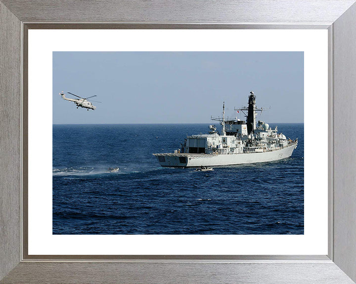 HMS Portland (F79) Photo Print - With Helicopter - Royal Navy Type 23 Frigate Hampshire Prints 10 x 8 Silver Frame Yes