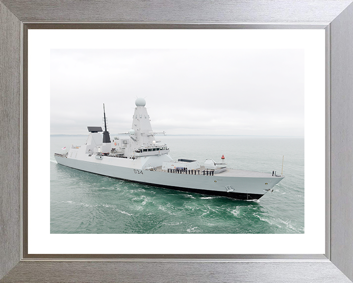 HMS Diamond (D34) Royal Navy Type 45 Destroyer Entering Harbour Photo Print Wall Art Decor Posters, Prints, & Visual Artwork Hampshire Prints 10 x 8 Silver Frame Yes