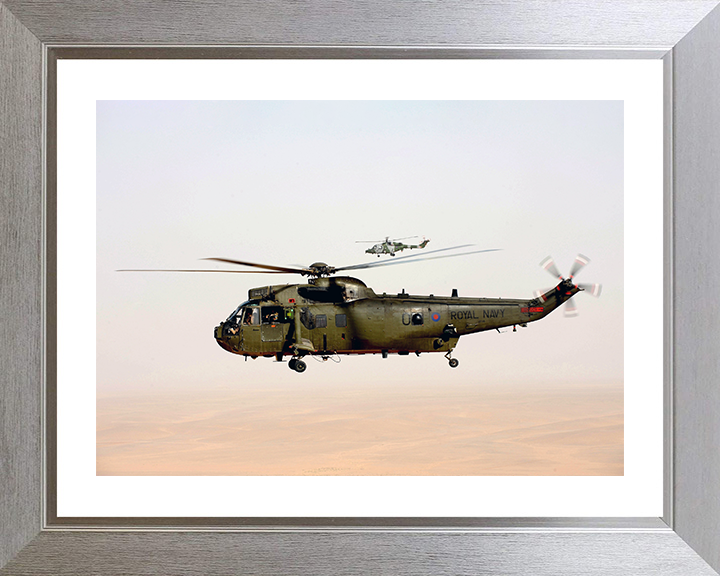 Sea King Mk4 Helicopter With British Army Lynx 2011 Photo Print - Royal Navy Aircraft Posters, Prints, & Visual Artwork Hampshire Prints 10 x 8 Silver Frame Yes