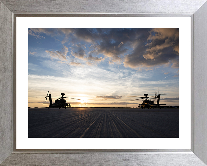 Army air Corps Apache Helicopters at sunset Photo Print - British Army Posters, Prints, & Visual Artwork Hampshire Prints 10 x 8 Silver Frame Yes