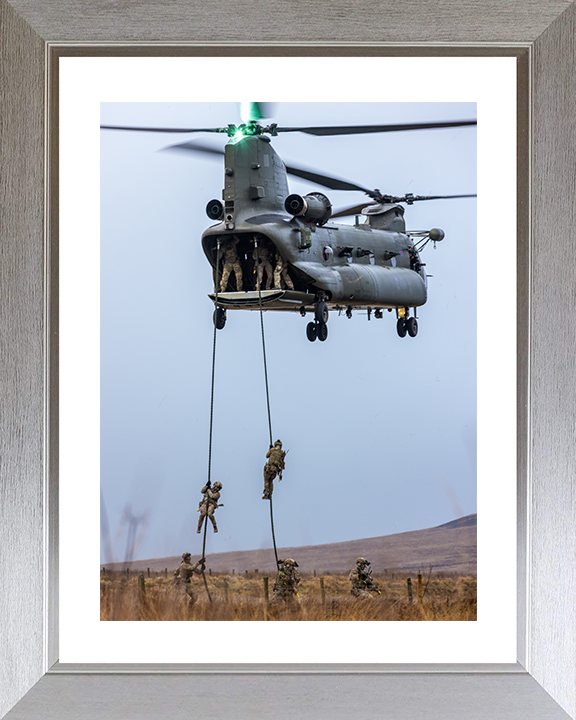 Royal Marines Commandos Fast Rope from a Chinook Photo Print 42 Commando Wall Art Military Decor Posters, Prints, & Visual Artwork Hampshire Prints 10 x 8 Silver Frame Yes