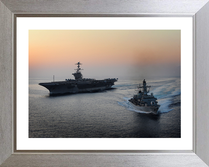 HMS St Albans (F83) Photo Print - With USS John C Stennis - Royal Navy Type 23 Frigate Hampshire Prints 10 x 8 Silver Frame Yes