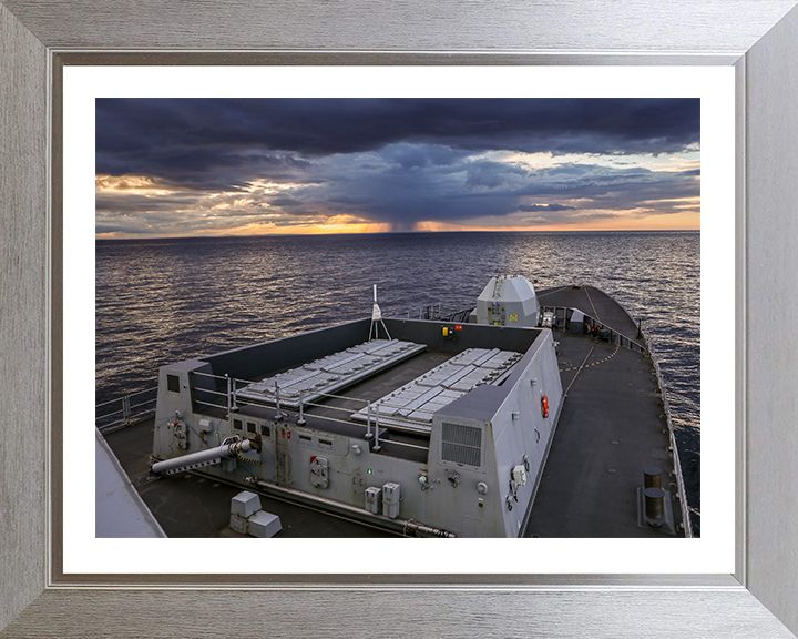 HMS Dragon (D35) Photo Print - Forecastle Sunset - Royal Navy Type 45 Destroyer Hampshire Prints 10 x 8 Silver Frame Yes