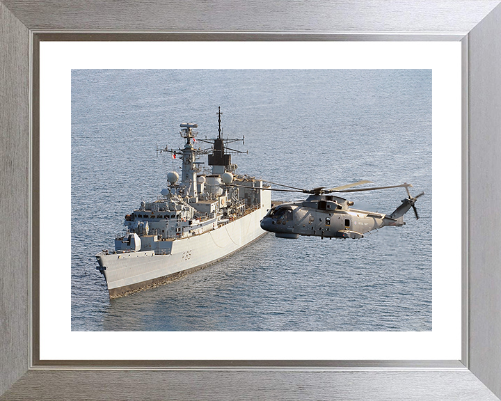 HMS Cumberland (F85) Royal Navy Type 22 Frigate With Merlin Helicopter Photo Print Wall Art Decor Posters, Prints, & Visual Artwork Hampshire Prints 10 x 8 Silver Frame Yes