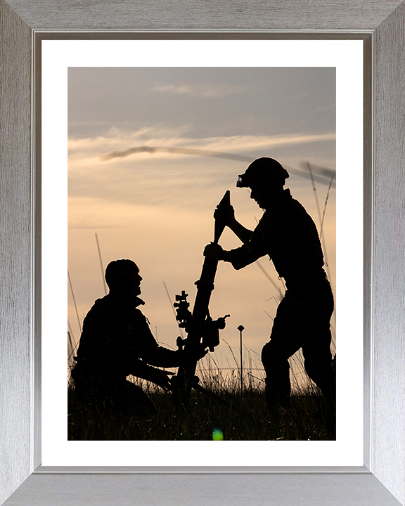 Royal Marine Commando Mortar Team Silhouette Photo Print - 45 Commando Hampshire Prints 10 x 8 Silver Frame Yes
