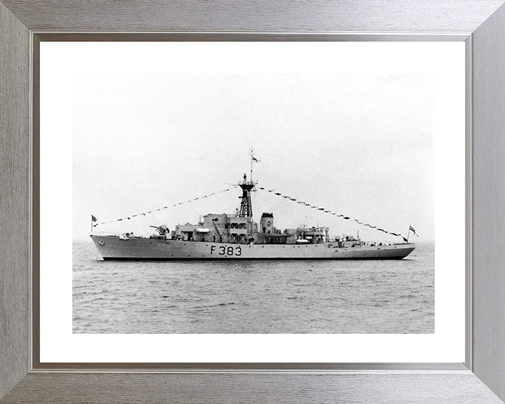 HMS Flint Castle (F383) Photo Print - At Anchor 1954 - Royal Navy Castle Class Corvette Posters, Prints, & Visual Artwork Hampshire Prints 10 x 8 Silver Frame Yes