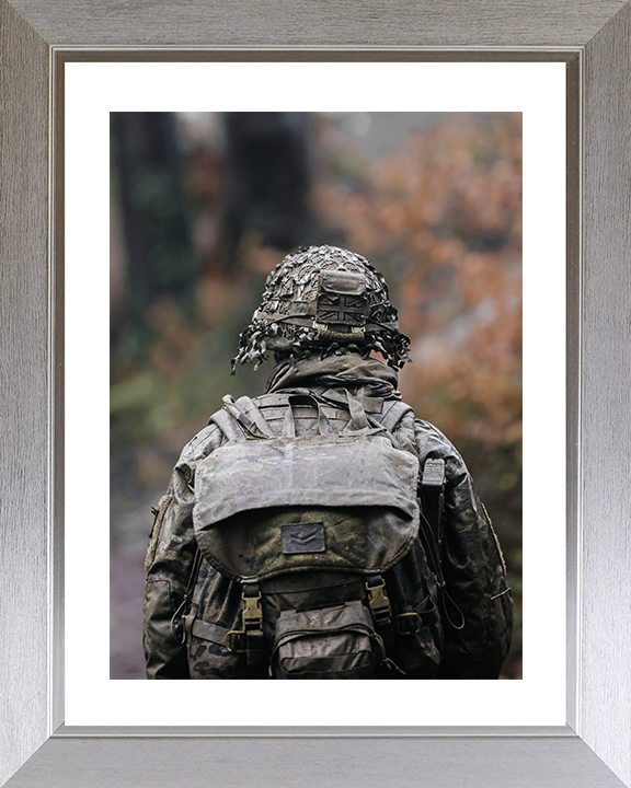 British Army Soldier Officer Cadet Rear Portrait on Exercise Photo Print Wall Art Military Decor Posters, Prints, & Visual Artwork Hampshire Prints 10 x 8 Silver Frame Yes