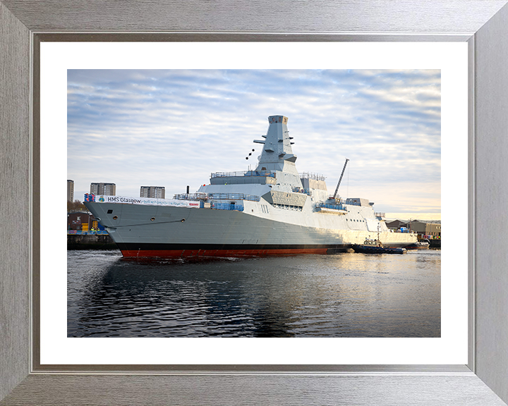 HMS Glasgow (F88) Photo Print - Scotstoun Shipyard 2022 - Royal Navy Type 26 Frigate Posters, Prints, & Visual Artwork Hampshire Prints 10 x 8 Silver Frame Yes