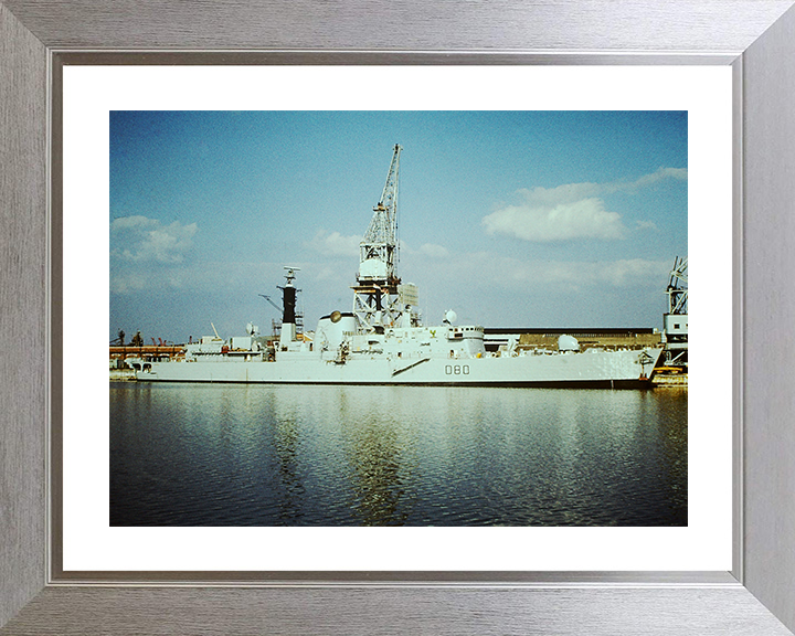 HMS Sheffield (D80) Photo Print - Portsmouth 1980 - Royal Navy Type 42 Destroyer Posters, Prints, & Visual Artwork Hampshire Prints 10 x 8 Silver Frame Yes