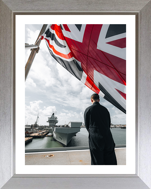 HMS Prince of Wales (R09) Photo Print - From Queen Elizabeth - Royal Navy Queen Elizabeth Class Aircraft Carrier Hampshire Prints 10 x 8 Silver Frame Yes