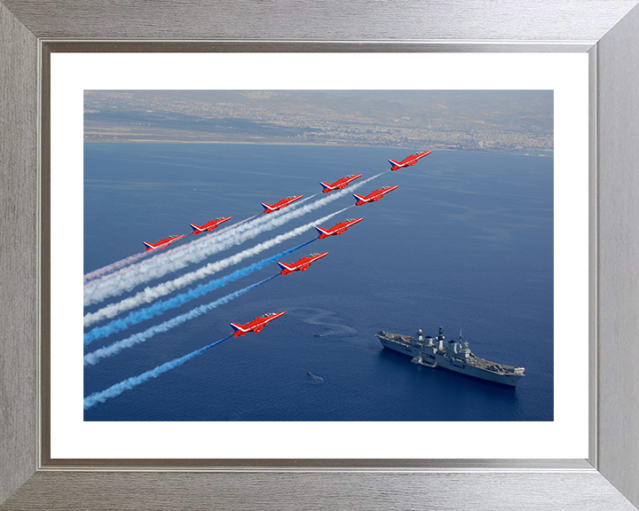 HMS Illustrious (R06) Photo Print - With Red Arrows - Royal Navy Invincible Class Aircraft Carrier Hampshire Prints 10 x 8 Silver Frame Yes