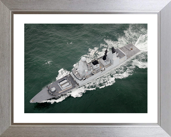 HMS Daring (D32) Royal Navy Type 45 Destroyer From Above 2014 Photo Print Wall Art Decor Posters, Prints, & Visual Artwork Hampshire Prints 10 x 8 Silver Frame Yes