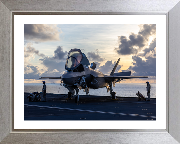 Engineers Maintaining an F-35B Lighting Jet Photo Print - Royal Navy Aircraft Posters, Prints, & Visual Artwork Hampshire Prints 10 x 8 Silver Frame Yes